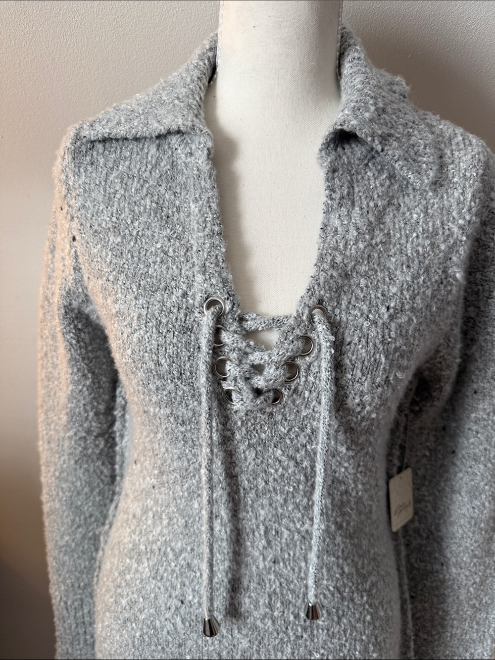 Free People Gray Knit Lace-Up Mini Dress - Picture 5 of 9